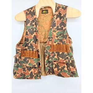 Vintage Kmart Hunting‎ Vest Mens XL Brown Duck Hunter Camo Canvas Shell Loops